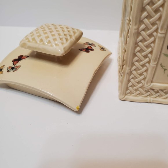 Vintage Enesco BUTTERFLY GARDEN TRELLIS Canister / Jar, Retro Cottagecore Decor - Picture 6 of 10